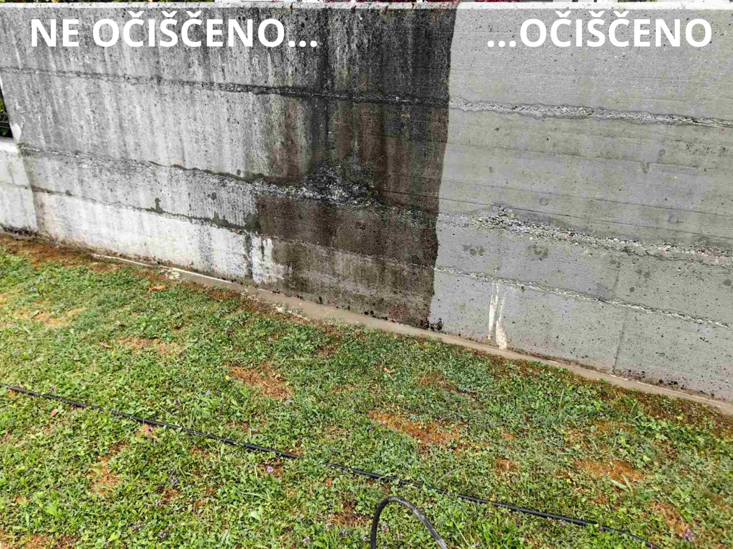 Betonska škarpa pred in po čiščenju